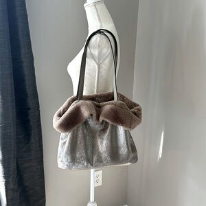 Jessica Simpson Shimmer, Metallic, Bronze Tote /Purse / Shoulder Bag with Fur.